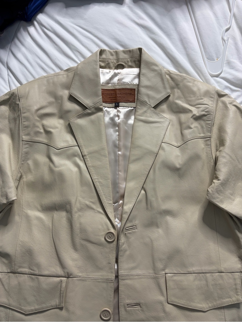 Mens Cream Leather Blazer Jacket